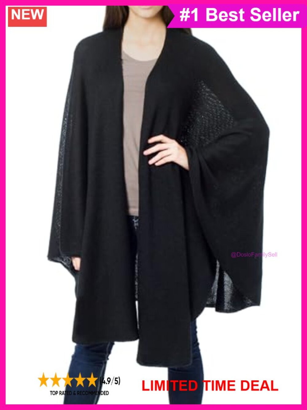 Handmade Alpaca Blend Wool Ruana Wrap Open Front Knit